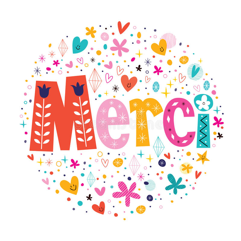 word merci thanks french typography lettering decorative text card 44449016